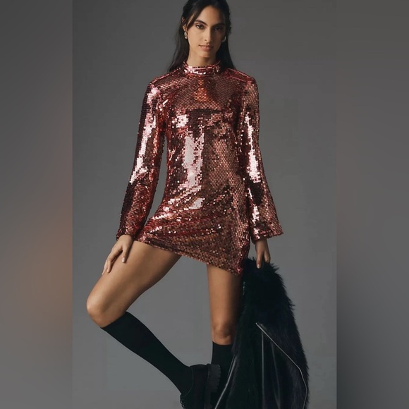 Anthropologie Maeve Pink Sequin Mini Dress NWT - Picture 1 of 9